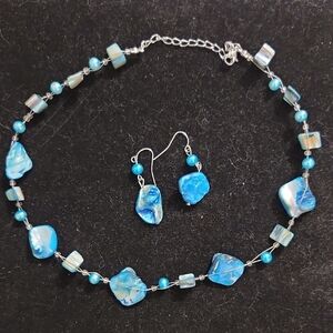 Blue and Silver Necklace and Earring Set